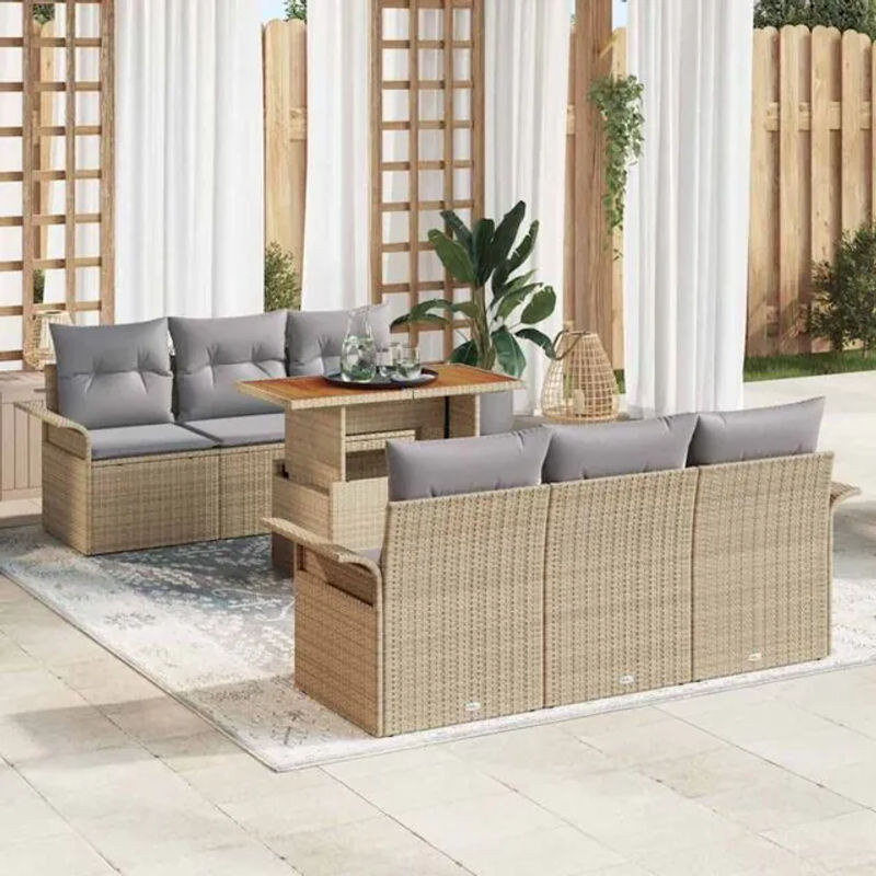 7-teiliges Garten-Sofa-Set mit Speicherfunktion aus Poly-Rattan in Beige von vidaxl - Bild 1