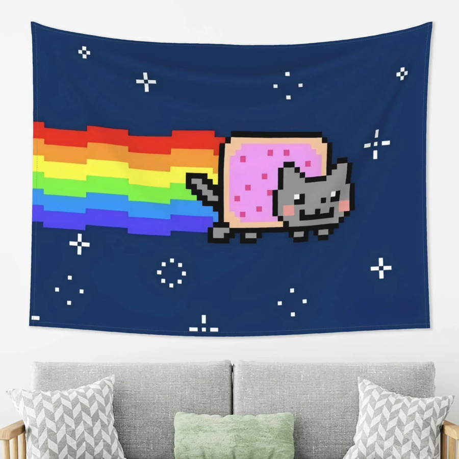 VIKAMA Pixel-Art-Katzen-Wandteppich, bunter Kätzchen-Wandbehang für dein Schlafzimmer oder Gaming-Zimmer, B/H: 40 x 60 cm - Bild 2
