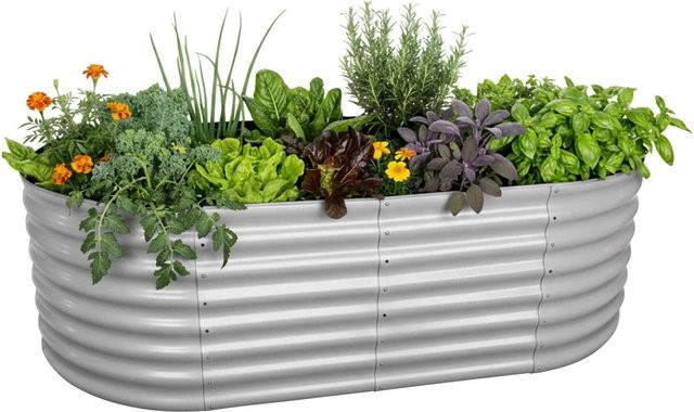 Relaxdays Hochbeet Halbrund aus Metall in Hellgrau, Bodenfrei, B: 200 cm, T: 60 cm, H: 100 cm - Bild 1