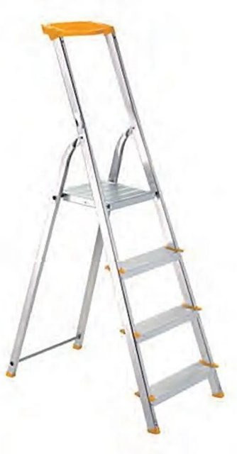PROREGAL Metal Single Giraffe Einseitige Aluminium-Bügelleiter mit Ablageschale, 5 Stufen, Höhe: 175 cm, Farbe: Silber - Bild 1