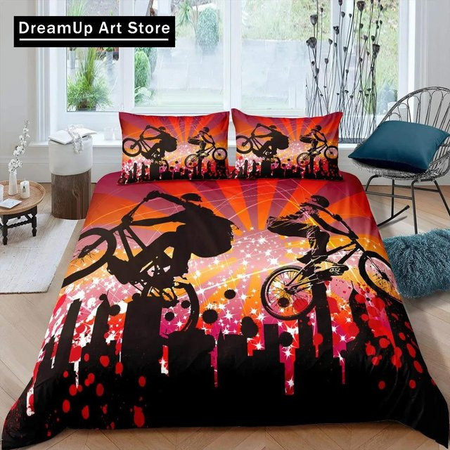 Bettwäsche Set Motocross Rennfahrer mit Bettbezug und Kissenbezug, Mehrfarbig, Microfaser, B/H: 90 x 200 cm - Bild 1