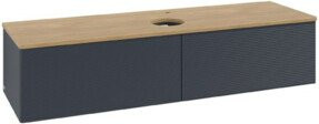 V&B Waschtischunterschrank Antao mit Frontstruktur in Honig Eiche und Blau, Wandhängend, Breite: 160 cm, Tiefe: 50 cm - Bild 1