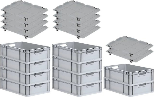 PROREGAL SparSet 10x Eurobox NextGen Grip mit Auflagedeckel und 4 schwarzen Schiebeschnappverschlüssen, Grau, H x B x T: 17 x 40 x 60 cm - Bild 1