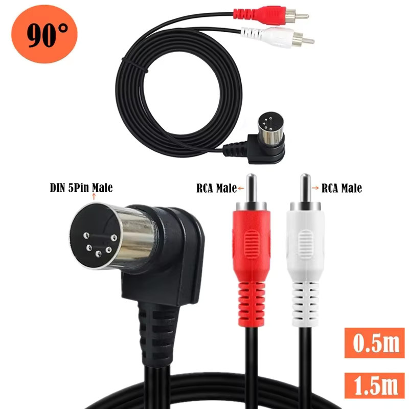 QinMSY 5-poliges DIN-Midi-auf-2-RCA-Audiokabel in Schwarz für Naim und Quad Stereo-Systeme, 90 Grad Rechtswinkel - Bild 2