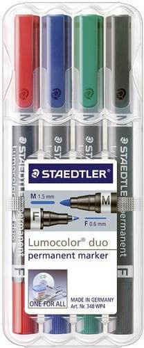 Staedtler Lumocolor duo 348 Permanentmarker Set mit Keilspitze, 4 Farben: Rot, Blau, Grün, Schwarz - Bild 1