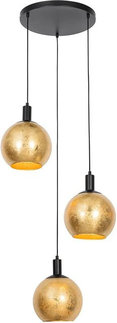 QAZQA Design Hängelampe Bert 3-flammig in Schwarz mit Goldglas, dimmbar und höhenverstellbar - Bild 1