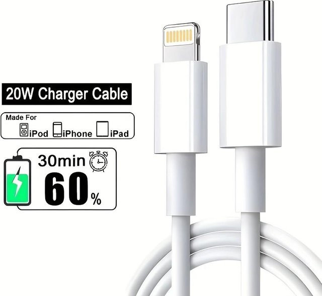 LAIHONEN USB-C auf Lightning Kabel für CarPlay und Schnellladung, Farbe: Weiß, kompatibel mit iPhone 14-6 Plus Pro Max XR XS X SE und iOS - Bild 1