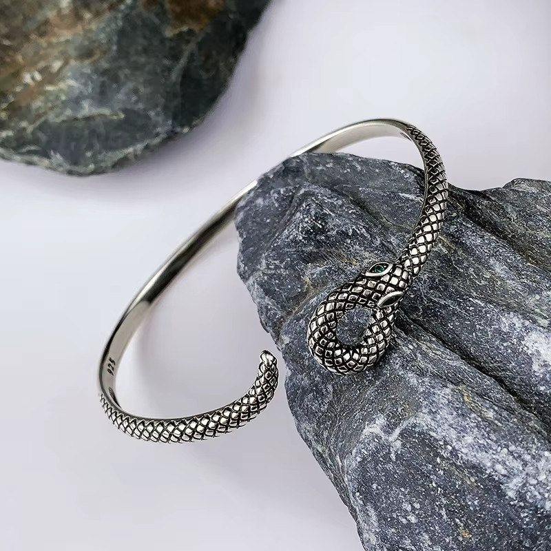 ZTRLIUA Armreif Schlangen, 925 Sterling Silber, Grünäugig, Unisex - Bild 2