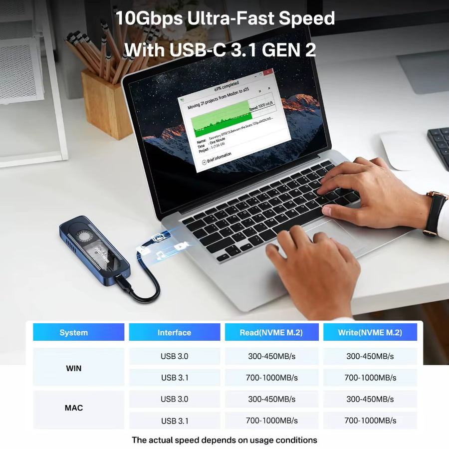ACASIS M.2 NVMe SSD-Gehäuse mit Kühlventilator und USB-C Anschluss für 2280/60/42/30 SSDs - Bild 2