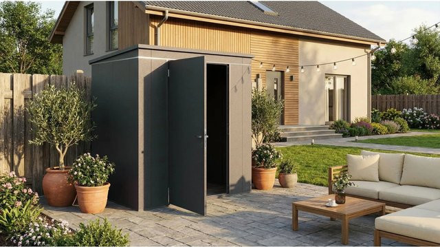 Weka Metall-Gerätehaus Gary in Grün aus Stahlblech, B/T: 192 x 148 cm - Bild 1