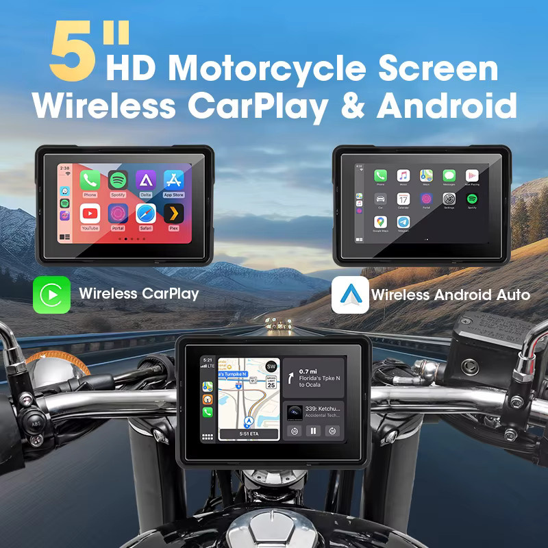 Develuck Tragbares 5-Zoll-Motorrad-GPS-Navigationsgerät mit Bluetooth, Wireless CarPlay und Android Auto, IPX7 Wasserdichtes Display, Schwarz - Bild 2