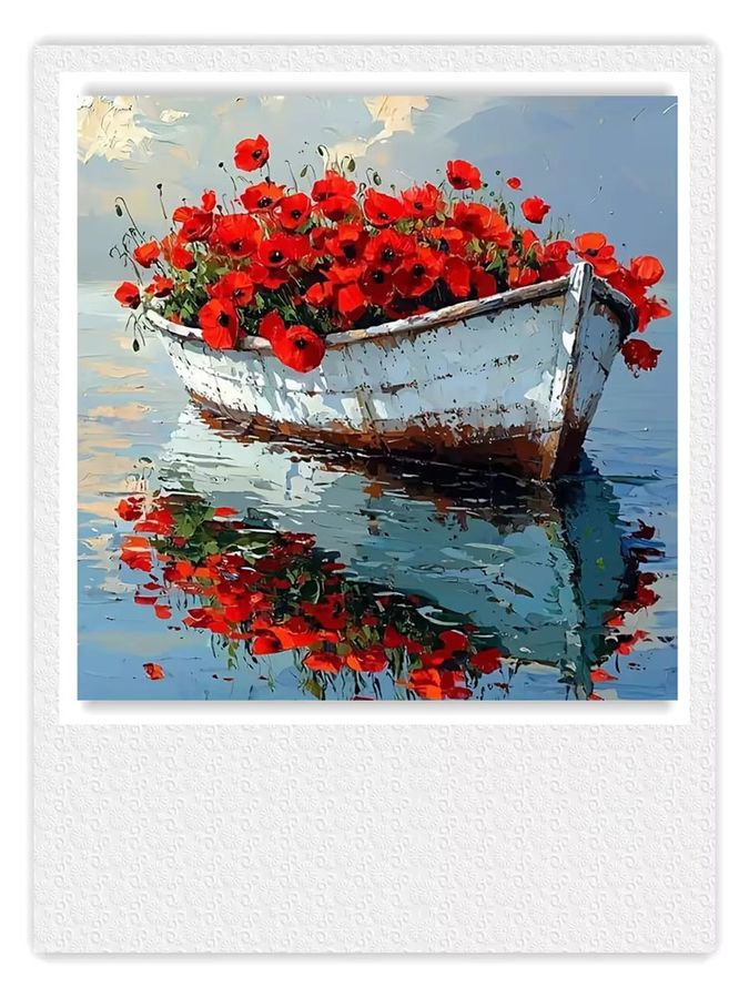 KAYOU DIY Diamantgemälde Bootslandschaft in Rot, kreisförmiges 5D Edelsteinkunst Wandbild zur Wandmontage - Bild 3