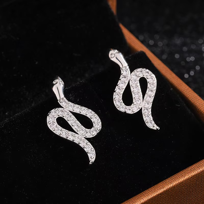 Schlangen-Ohrringe 925 Silber, Diamant, Zirkonia, Unisex - Bild 2
