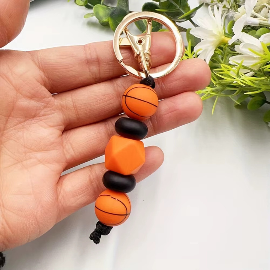 LOFCA Schlüsselanhänger, Basketball Fußball, Silikon und Holzperlen, Bunt, Unisex - Bild 2