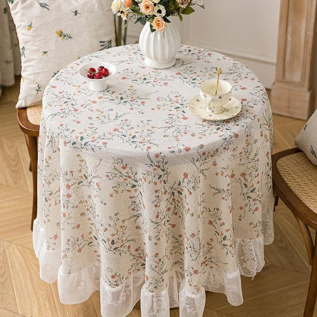 JMG Household Supplies Tischdecke im Boho-Stil mit floralem Muster und Spitzenbesatz, Beige, Durchmesser: 140 cm - Bild 1