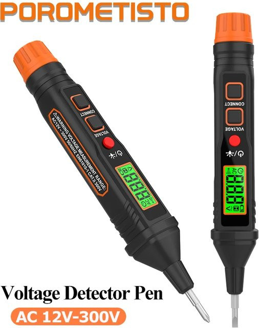 Berührungsloser Spannungsprüfer von TELEHILL mit LCD-Anzeige und Summer Alarm, Wechselstrom 12V-300V elektrischer Stift für Live- und Nullleiter, Farbe: Schwarz - Bild 1