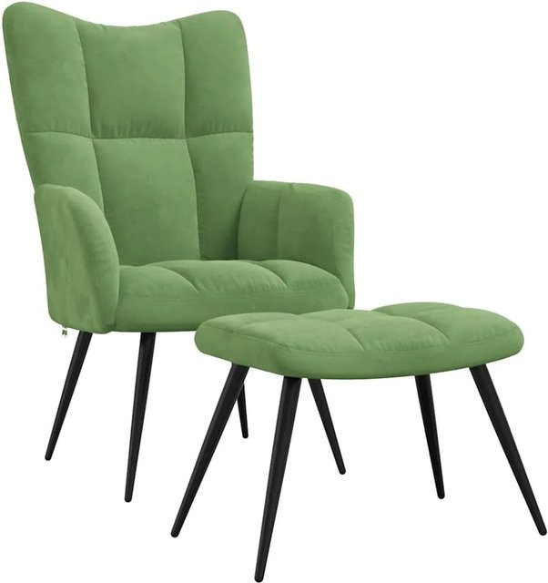 vidaXL Relaxsessel mit Hocker in Hellgrün aus Samt mit Metallgestell - Bild 1
