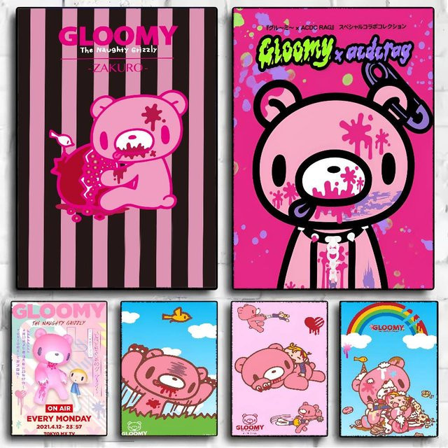 Vintage-Poster C-Cartoon G-Gloomy Bear Wandaufkleber in Weiß und Pink - Bild 1