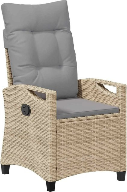 vidaXL Verstellbarer Gartenstuhl aus Polyrattan mit Armlehnen und Kissen, Beige und Grau, B/T/H: 56 x 60 x 112 cm - Bild 1