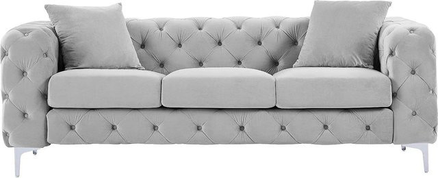 Vente-unique Chesterfield Sofa Edwina in Lichtgrau mit Samtbezug, Breite: 220 cm - Bild 1