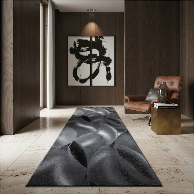 Kadima Design Teppich Kurzflor INN in Schwarz mit abstraktem Wellenmuster, B: 80 cm, L: 300 cm - Bild 1