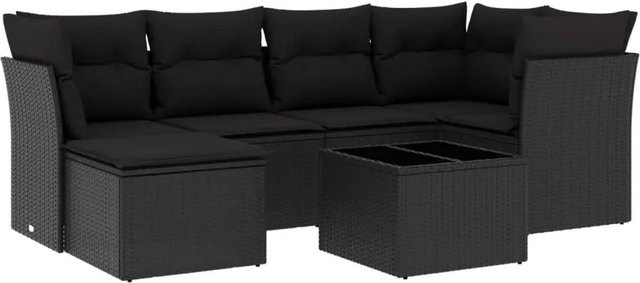 vidaXL 7-teilige Garten-Sofagarnitur aus schwarzem Poly-Rattan mit Kissen und pulverbeschichtetem Stahlrahmen - Bild 1