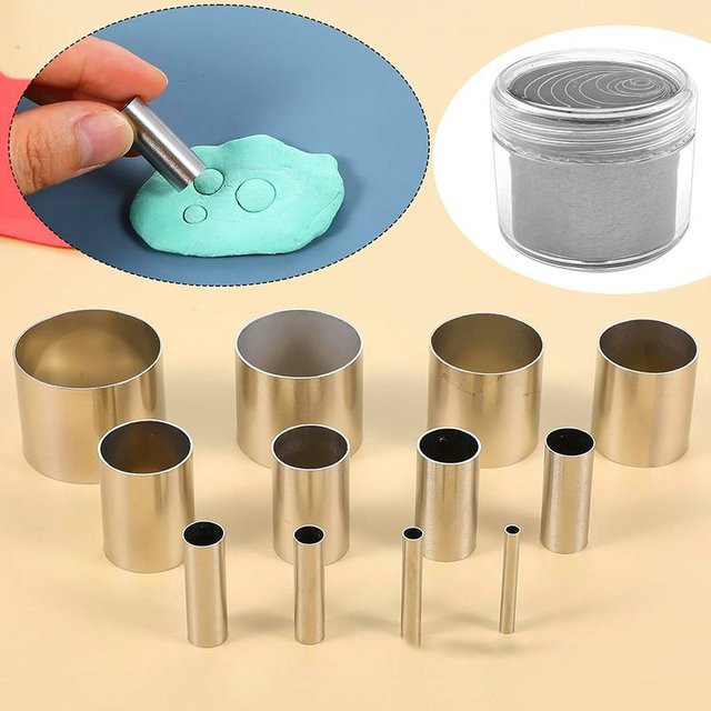 Beautymeaning Kreis-Ausstecher Set aus Metall mit 12 Loch-Stempeln in Grau und Silber für Polymer Clay und Keramik - Bild 1