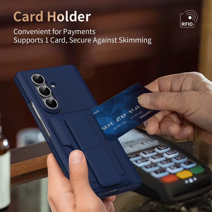 Multifunktionale Samsung Galaxy Z Fold 7 6 5 Handyhülle mit Kartenfach, Scharnier-Schutz und Displayschutzfolie, stoßfest, Grau oder Blau - Bild 3