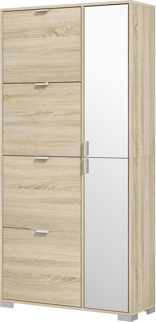 Aosom Schuhschrank mit Spiegelfronten in Braun und Beige, moderner Eingangsschrank mit 4 Klappen und 2 Schränken für 16 Paar Schuhe - Bild 1