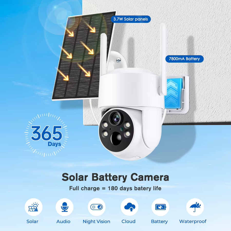 BESDER 5MP WiFi Solar PTZ Outdoor Sicherheit IP Kamera mit Nachtsicht, Menschliche Erkennung und 7800mAh Akku in Weiß - Bild 2