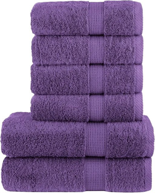 vidaXL 6-teiliges Premium-Handtuch-Set aus 100% Baumwolle in Lila, 600 g/m2, flauschig mit Aufhängeschlaufe - Bild 1