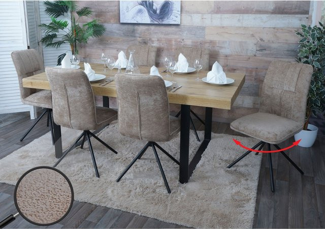 6er-Set Esszimmerstühle MCW-N99 drehbar mit Auto-Return aus Chenille-Stoff in Hellbraun/Beige mit Öko-Tex Zertifizierung - Bild 1
