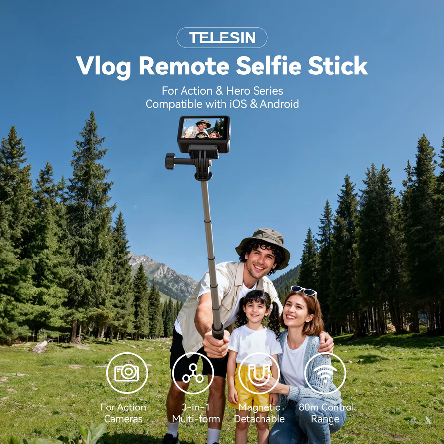 TELESIN Bluetooth Selfie-Stick Stativ mit Fernbedienung in Schwarz für DJI OSMO Action und GoPro sowie Smartphones - Bild 2