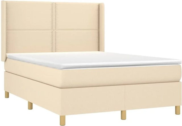 vidaXL Boxspringbett mit Matratze und LED-Beleuchtung in Beige, B/T/H: 140 x 200 cm, Hybrid-Bett mit USB-Anschluss und Kopfteil - Bild 1