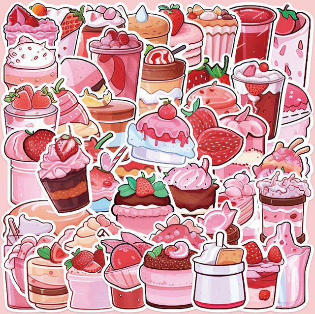 50-teiliges Set wasserfeste Dessert-Aufkleber im INS-Stil in Rosa von RecordingYourLife Store - Bild 1