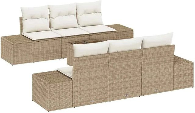 vidaXL Garten-Sofa-Set 7-teilig aus Polyrattan in Beige mit Tisch und Polsterkissen in U-Form - Bild 1