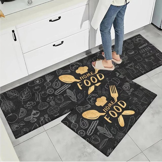 Karpetti Küchenbodenmatte mit Streifenmuster in Schwarz, rutschfest und weich, B/T: 80 x 50 cm - Bild 1