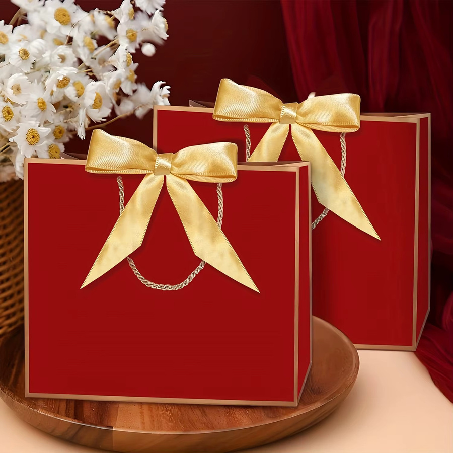 10-teiliges Set aus burgunderroten Papier-Geschenktüten und passenden Schleifenbändern für Hochzeiten und Dankeschön-Anlässe - Bild 6