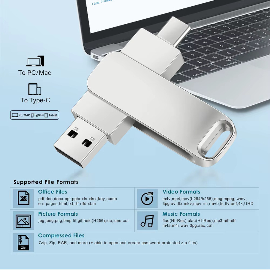 JASTER USB 2.0 Typ C Flash-Laufwerk Dual-Memory-Stick in Silber für Smartphones und Laptops - Bild 3