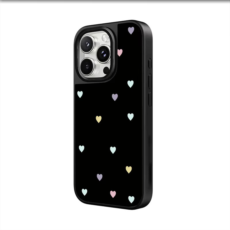 DecoPhone Ins Colorful Love Hydrogel-Rückplatte mit silbernem Rand, stoßfeste Handyhülle für iPhone 17, iPhone 16 und iPhone 15 Pro Max in Schwarz und Silber - Bild 2