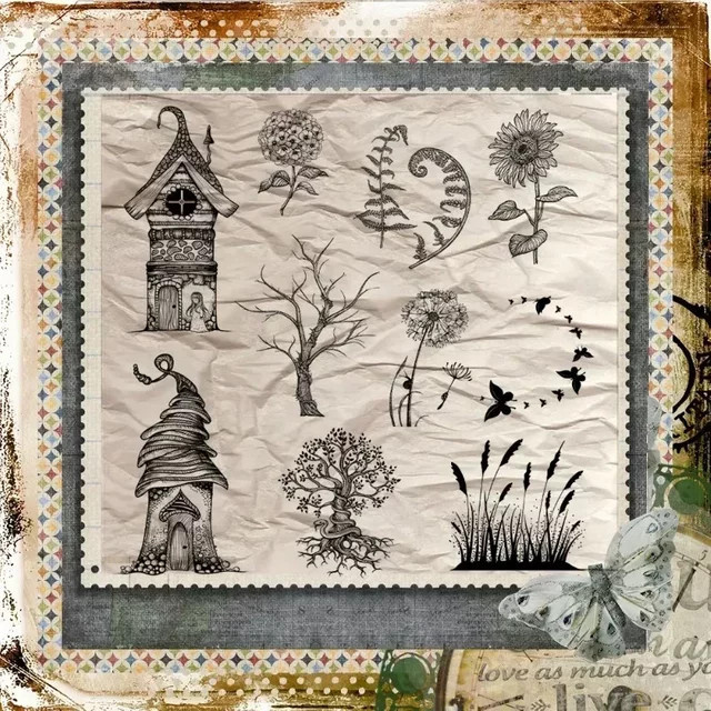 Transparente Silikon-Stempel mit Pflanzen- und Baumhaus-Motiven für DIY Scrapbooking, Planer und Kartenherstellung - Bild 1