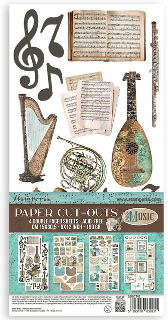 Stamperia Paper Cut-Outs Music in Multicolor, B/H: 15 x 30,5 cm - Bild 1