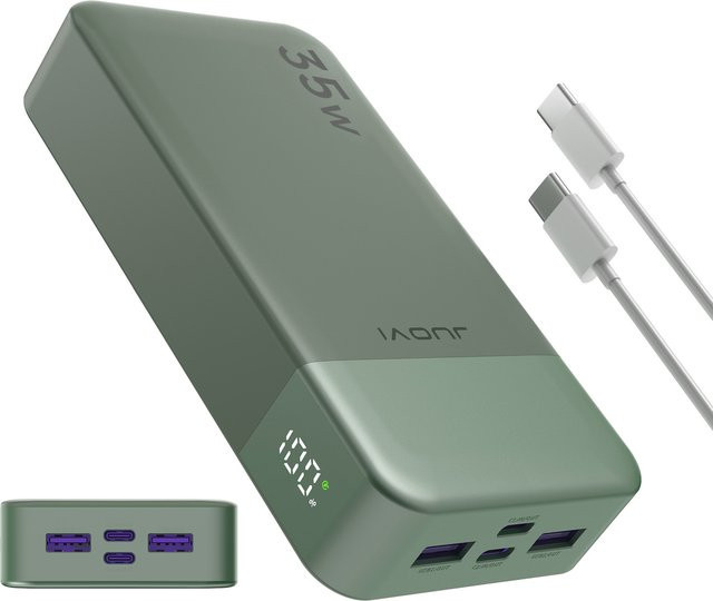 JUOVI Powerbank 20000mAh mit 35W Schnellladefunktion PD3.0 QC4.0 und LED-Anzeige, Tragbares Ladegerät für dein iPhone, Farben: Schwarz oder Grün - Bild 1
