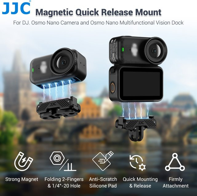 JJC Bidirektionale magnetische Schnellwechselhalterung und Erweiterungsbasis für DJI Osmo Action 6 und Osmo Nano, Schwarz - Bild 1