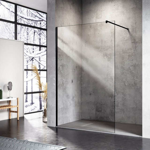 SONNI Begehbare Duschwand Walk-In Duschabtrennung aus Nano ESG Glas, Schwarz, Höhe: 200 cm, Breite: 80-140 cm, Glasstärke: 10 mm - Bild 1