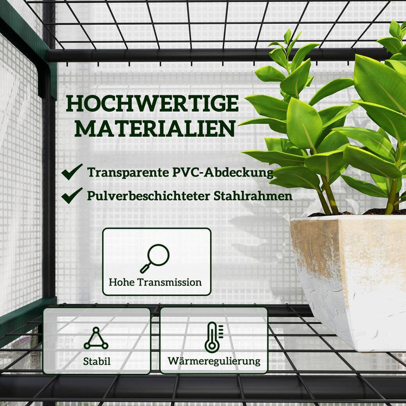 Outsunny Gewächshaus mit Rolltür und Regalen aus Stahl in Weiß für Garten und Balkon, B/T/H: 69 x 49 x 193 cm - Bild 3