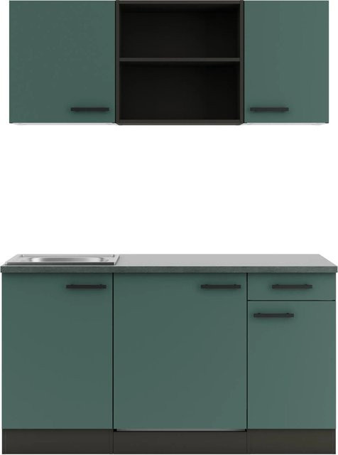 OPTIFIT Verona405 Miniküche in Steingrün mit modernem Design und Melaminbeschichtung, Breite: 150 cm - Bild 1