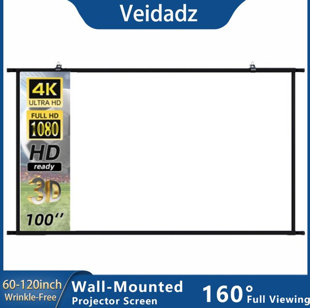 VEIDADZ Projektor-Leinwand zur Wandmontage, 60–120 Zoll, weiß, knitterfrei, 160° Betrachtungswinkel für Heimkino und Innenbereich - Bild 1