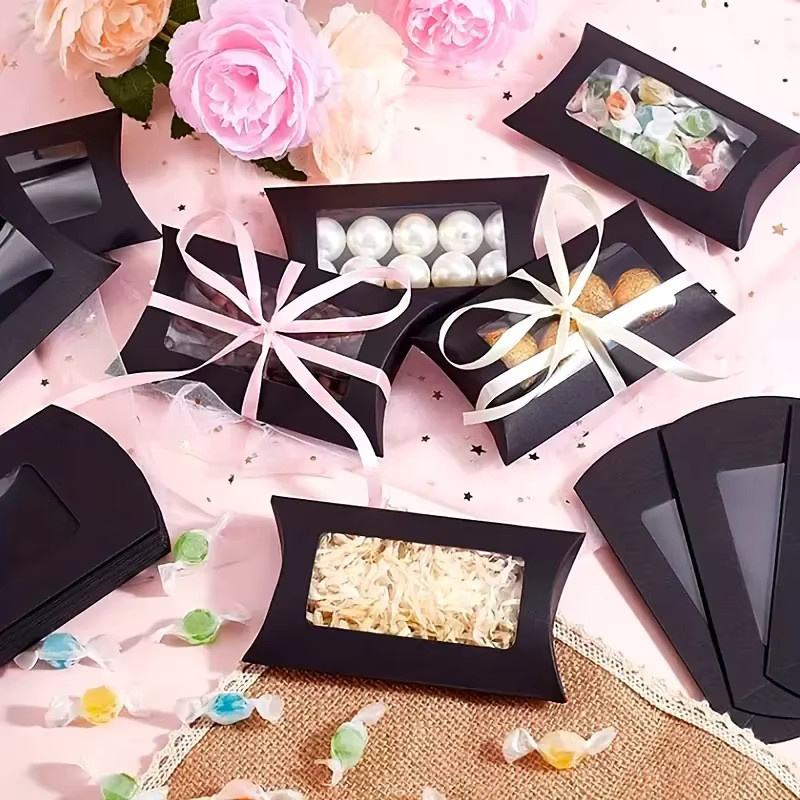 50 Stück Geschenkboxen aus Papier mit transparentem PVC-Fenster in Schwarz für Schmuck, Süßigkeiten und besondere Anlässe wie Hochzeit oder Geburtstag - Bild 3