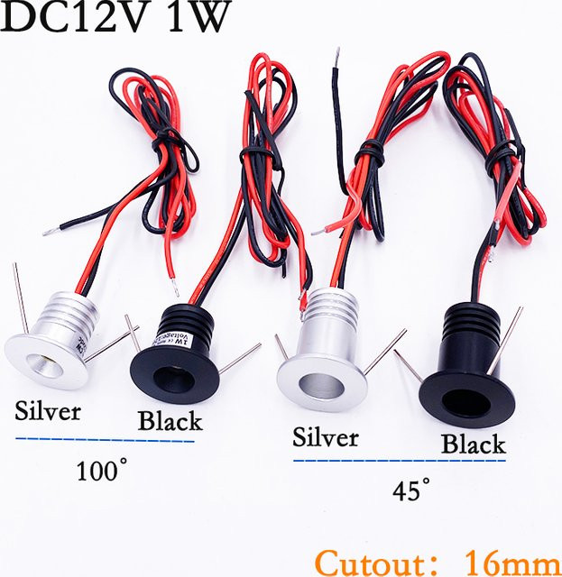Ohlite Mini-LED-Einbauleuchte in Schwarz, 1 W, dimmbar, DC12 V, IP65, kühles Weiß, mit 16 mm Ausschnitt für Vitrinen und Ausstellungsstücke - Bild 1